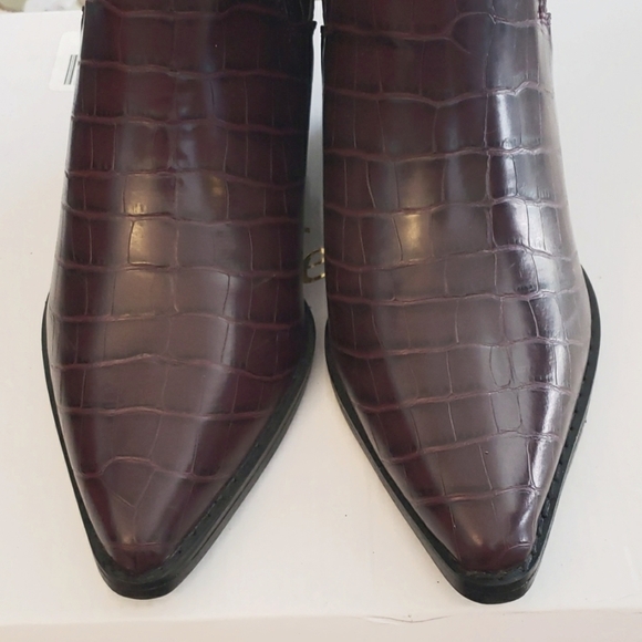 ARiderGirl Naomi Burgandy Western Croc Stacked Heel Pointed Toe Booties Size 6 - Picture 5 of 12